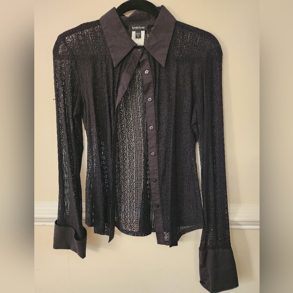 BEBE Lace button-down blouse Womans Size M